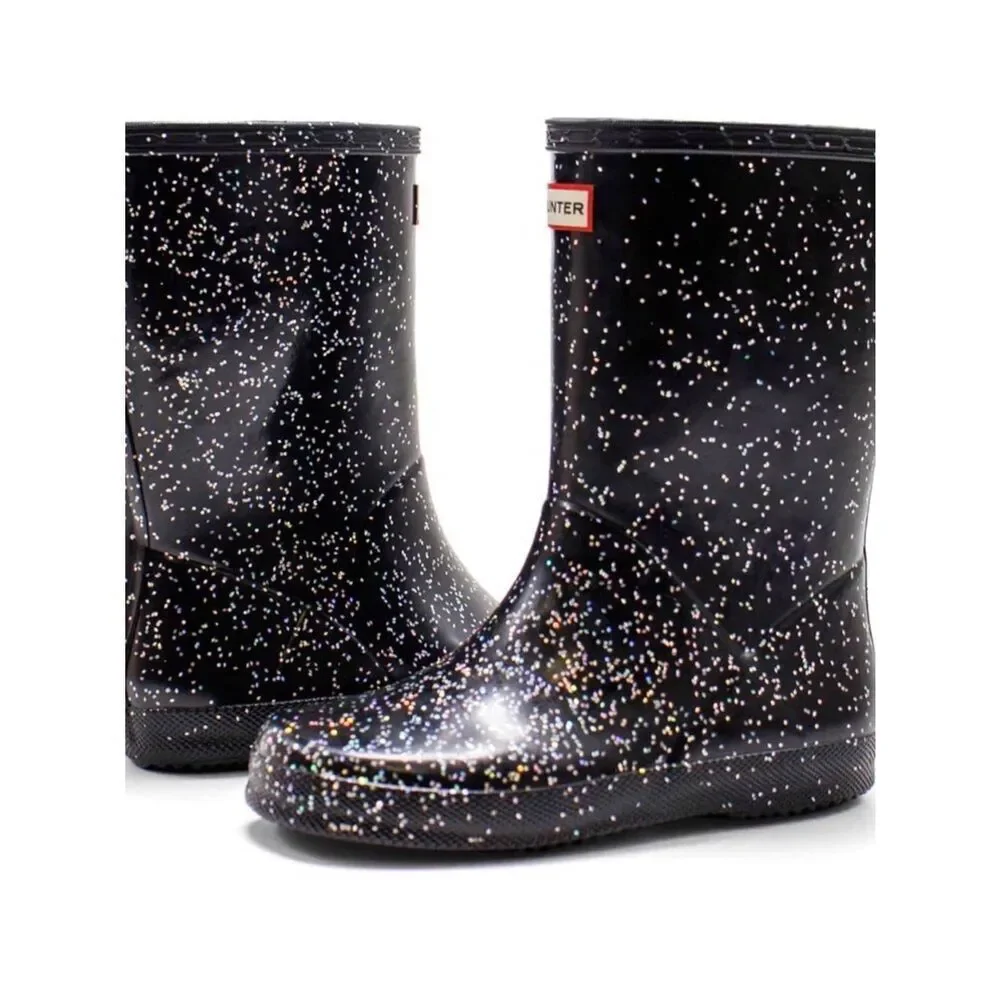 Hunter Black Glitter Speckle Rain Boots Sz 12